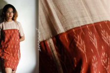 Ikat Handloom Cotton Designer Dress - Brown