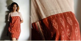 Ikat Handloom Cotton Designer Dress - Brown