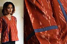 Ikat Handloom Cotton Short Top in Brown Color