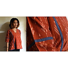 Ikat Handloom Cotton Short Top in Brown Color
