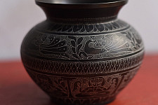 Antiquities from Khajuraho ~ Brass Lota with Hand Carvings  - A