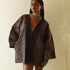 Kimono | Reversible Ajrakh & Denim Cotton Jacket - Black