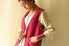 Mashru & Denim Jacket | Reversible - Rani Pink