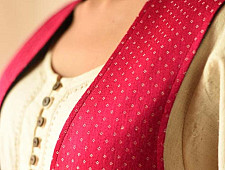 Mashru & Denim Jacket | Reversible - Rani Pink