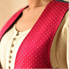Mashru & Denim Jacket | Reversible - Rani Pink