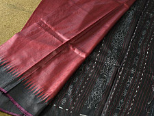Kamakshi | Pure Tussar Silk Maroom Saree With Black Border
