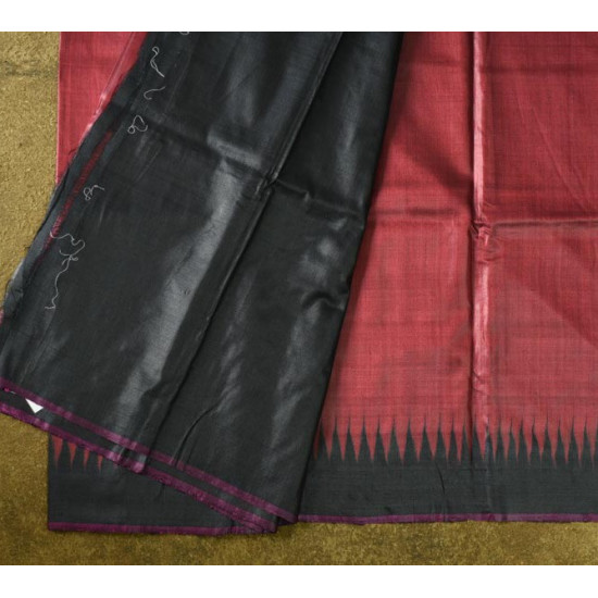 shop Pure Tussar Silk Maroom Saree With Black Border