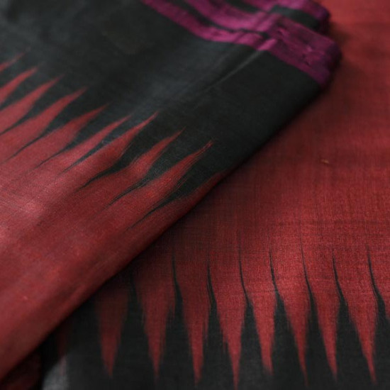 shop Pure Tussar Silk Maroom Saree With Black Border