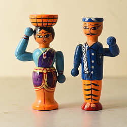 Etikoppaka | Wooden Toy ~ Farmer Couple Set of Two ( Two Color Options )