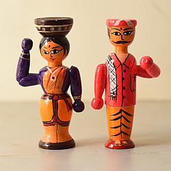 Etikoppaka | Wooden Toy ~ Farmer Couple Set of Two ( Two Color Options )