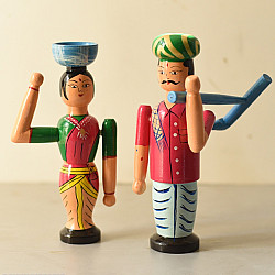 Etikoppaka | Wooden Toy ~ Farmer Couple (Set of Two)