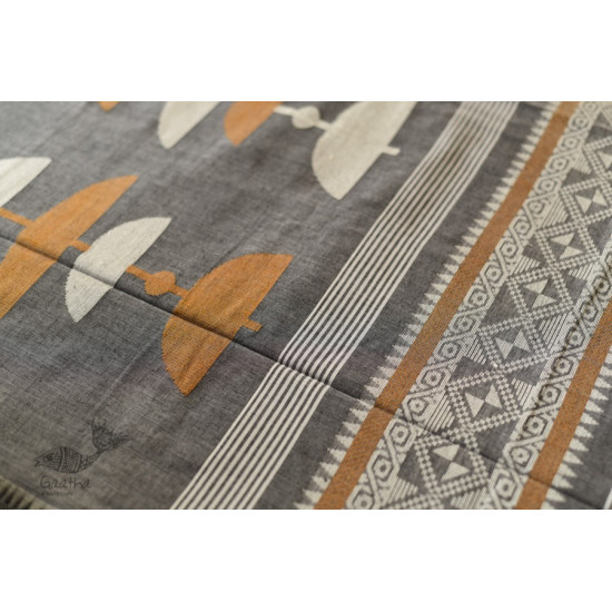 shop Handloom Cotton Grey Saree With Woven Border