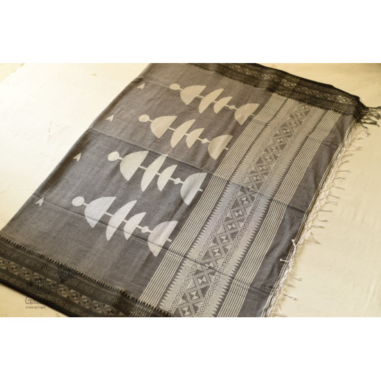 shop Handloom Cotton Grey Saree With Woven Border