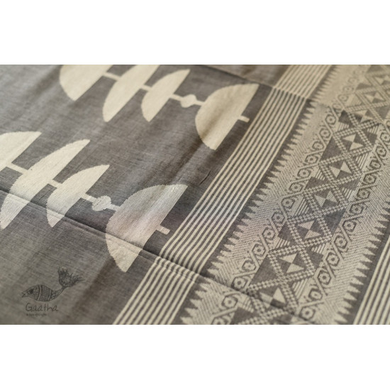 shop Handloom Cotton Grey Saree With Woven Border