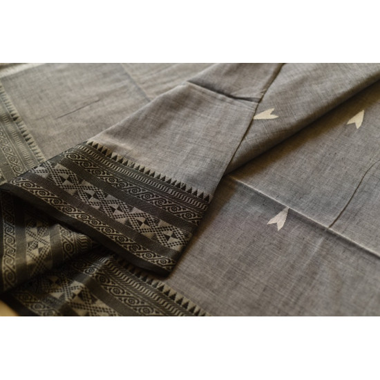 shop Handloom Cotton Grey Saree With Woven Border