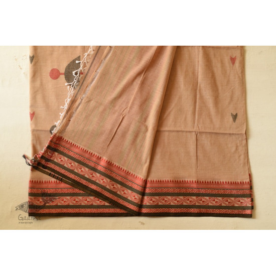 shop handloom pure cotton Almond Brown saree