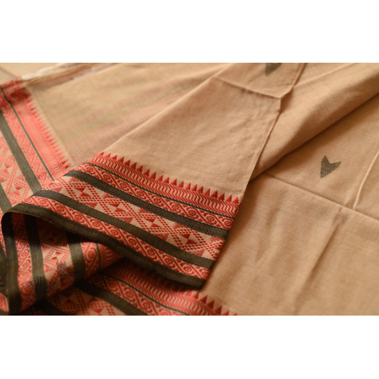 shop handloom pure cotton Almond Brown saree