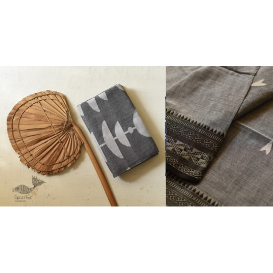 shop Handloom Cotton Grey Saree With Woven Border