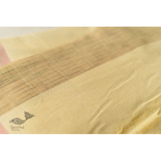 Handloom Cotton Dhoti & Khes Set - Yellow