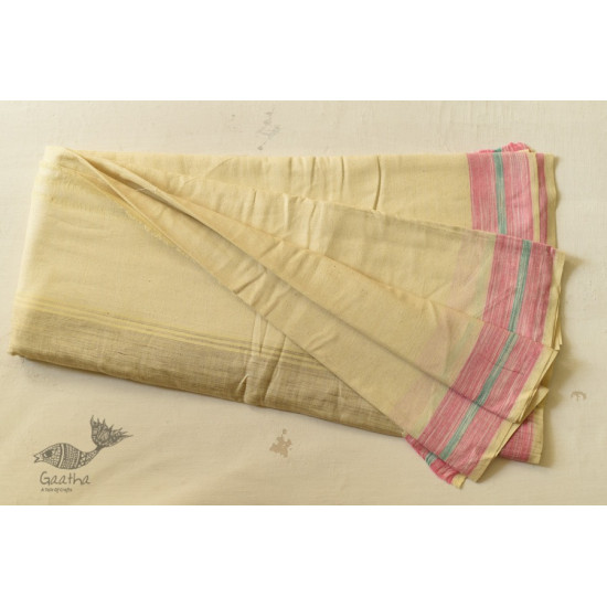 shop Handloom Cotton Dhoti and khes - Off White with Border