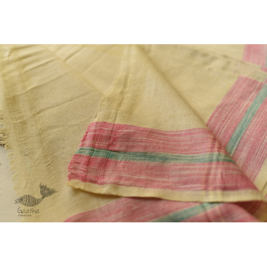 shop Handloom Cotton Dhoti and khes - Off White with Border