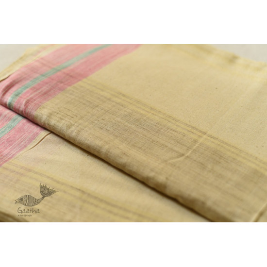 shop Handloom Cotton Dhoti and khes - Off White with Border