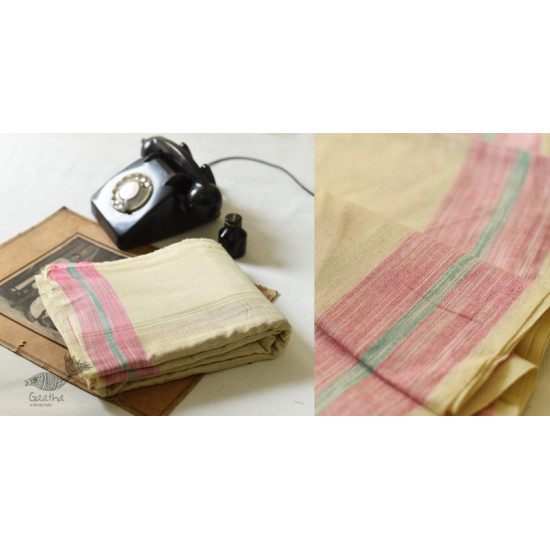 shop Handloom Cotton Dhoti and khes - Off White with Border