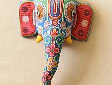 Pattachitra Mask ~ Hand painted Paper Mache ~ Ganesh (Blue Background)