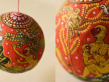 Pattachitra ~ Monkeys Hand Painted on Hanging Coconut 