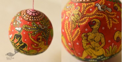 Pattachitra ~ Monkeys Hand Painted on Hanging Coconut 