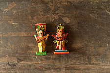 Handmade Wooden Fridge Magnet (Set of Two) - Saraswati & Ganesh
