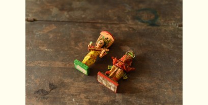 Handmade Wooden Fridge Magnet (Set of Two) - Saraswati & Ganesh
