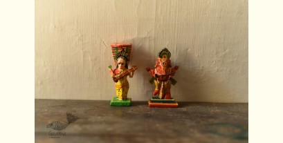 Handmade Wooden Fridge Magnet (Set of Two) - Saraswati & Ganesh
