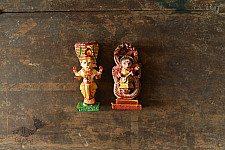 Handmade Wooden Fridge Magnet (Set of Two) - Brahma & Saraswati