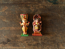 Handmade Wooden Fridge Magnet (Set of Two) - Brahma & Saraswati