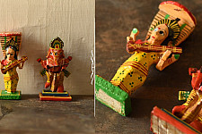 Handmade Wooden Fridge Magnet (Set of Two) - Saraswati & Ganesh