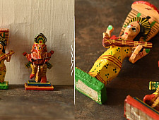 Handmade Wooden Fridge Magnet (Set of Two) - Saraswati & Ganesh