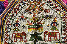 Prachin . प्राचीन  ❂ Gujrat Bead Work - Old & Antique Wall Hanging With Geometric Fabric Border - Laxmi