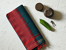 Sadaa . सदा ✡ Begampuri Cotton Rama Green Saree with Red Woven Border