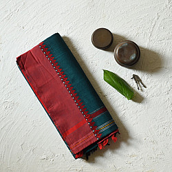 Sadaa . सदा ✡ Begampuri Cotton Rama Green Saree with Red Woven Border