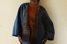Kimono | Reversible Ajrakh & Denim Cotton Jacket - Black