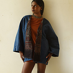 Kimono | Reversible Ajrakh & Denim Cotton Jacket - Black