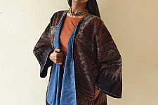 Kimono | Reversible Ajrakh & Denim Cotton Jacket - Black