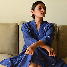 Jamdani - Handloom Cotton Blue Dress