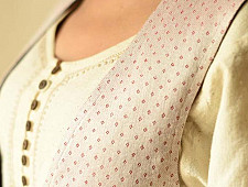 Mashru & Denim Jacket | Reversible - Off White With Red Dots