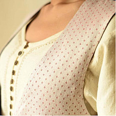 Mashru & Denim Jacket | Reversible - Off White With Red Dots