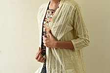 Shweta . श्वेता | Handwoven Cotton Checks Shrug  | Off White 