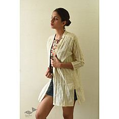 Shweta . श्वेता | Handwoven Cotton Checks Shrug  | Off White 