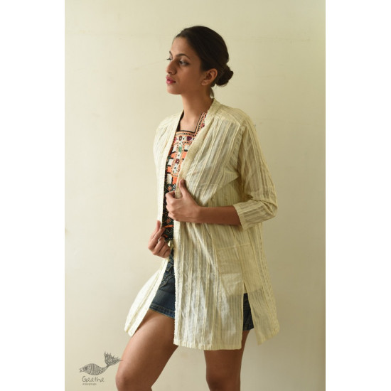 shop Handwoven Off White Cotton Self Checks Shrug