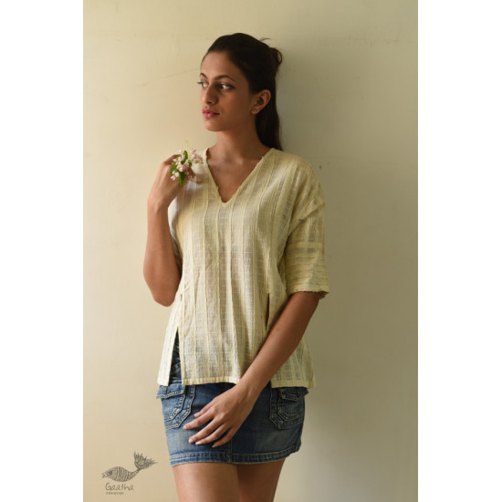 shop Handloom Self Checks Cotton - Off White Top